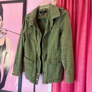Forever 21 60s/70s Retro Utility Jacket Army Green Zippers/Pockets Women’s Small